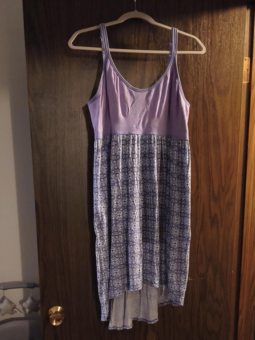 Lavender High-Low Sleeveless Women's Patterned Sleep Dress